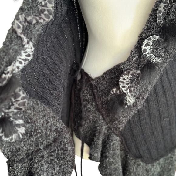 Vintage Y2K Forla Paris Mohair Wool Black Cardigan Steampunk Goth Victorian LRG - Picture 9 of 14